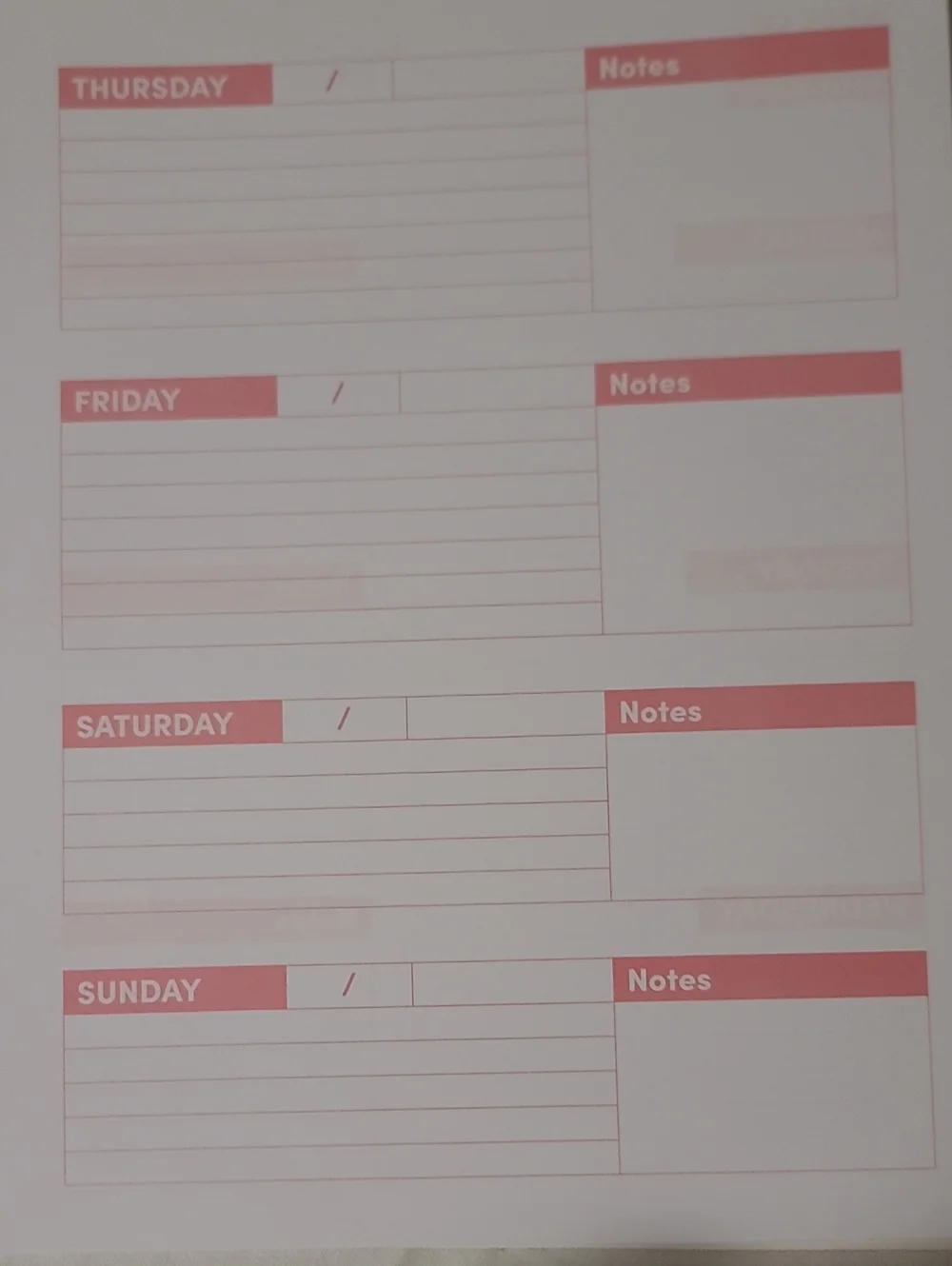 Non Dated Weekly Planner